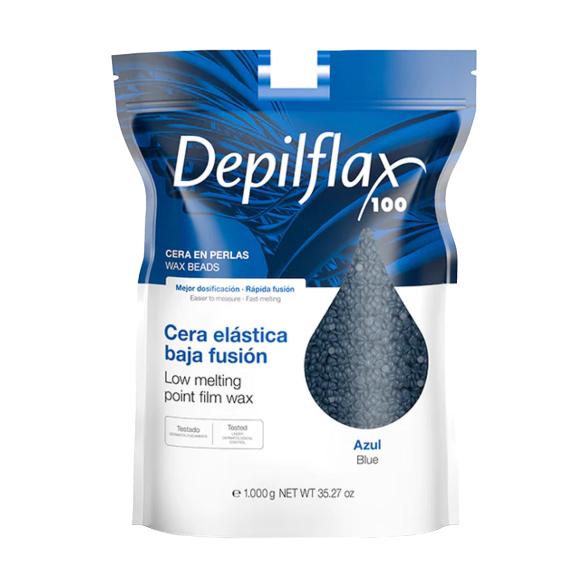 Depilflax 100 ευέλικτο αποτριχωτικό κερί με χαμηλό σημείο τήξης μαργαριτάρι azul 1000g