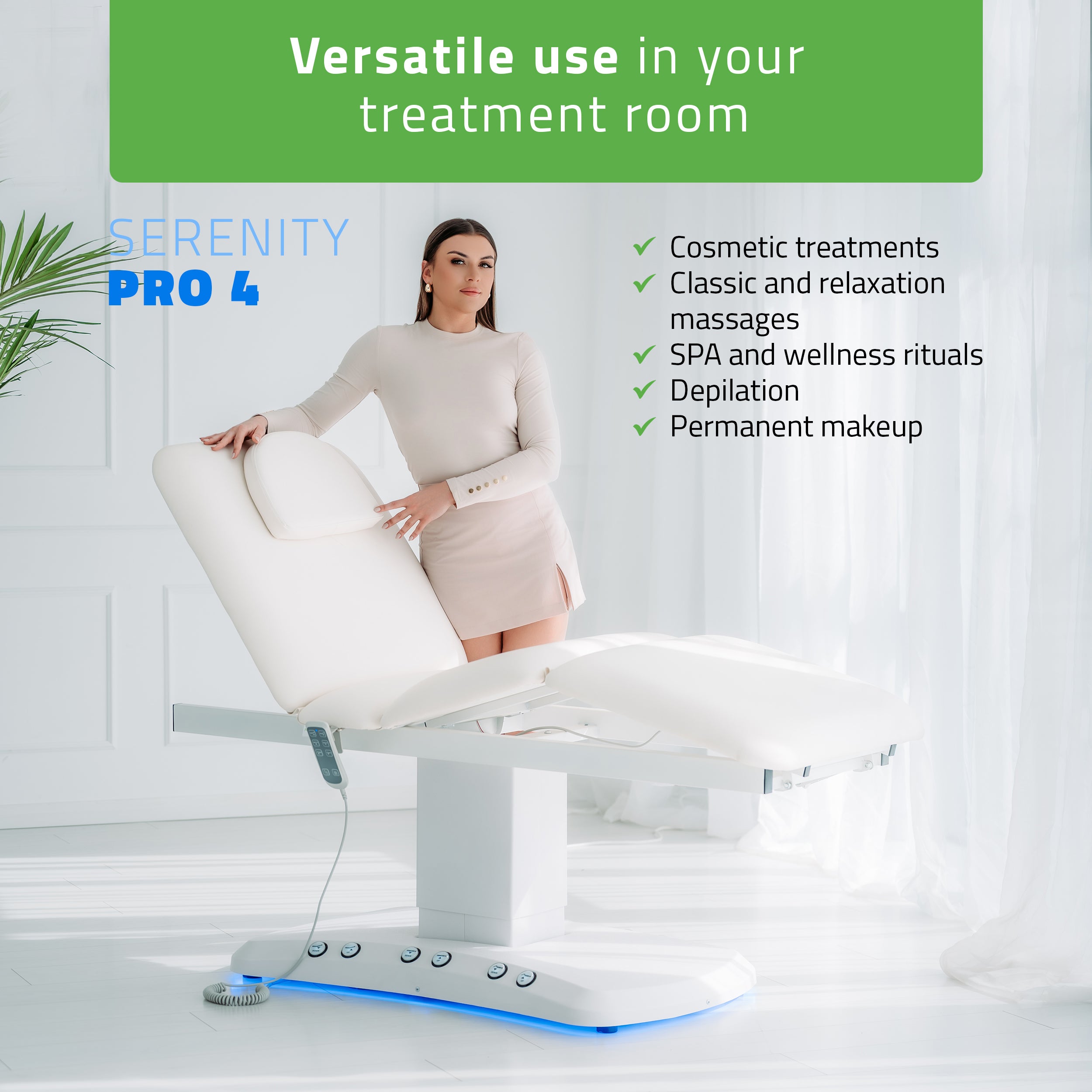 Serenity PRO 4 electric heated beauty bed for massage and SPA treatments